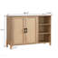 Armoire de rangement Mid-Century moderne avec portes en rotin tissé, tablettes ouvertes et tablettes réglables - parfaite pour le salon et la salle à manger