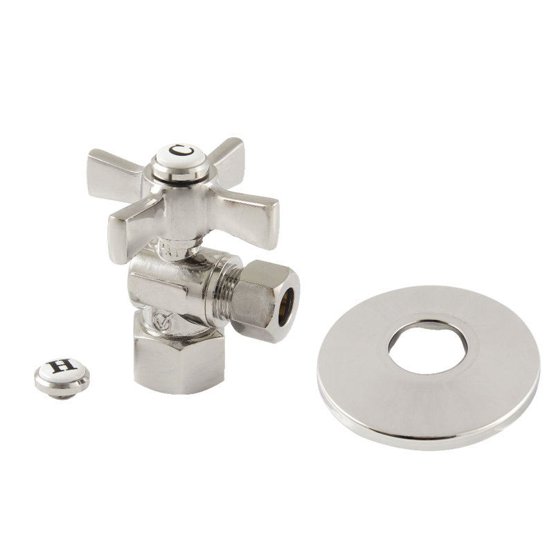 Kingston Brass Millennium 1/2-Inch FIP x 3/8-Inch OD Comp Quarter-Turn Angle Stop Valve with Flange, Polished Nickel