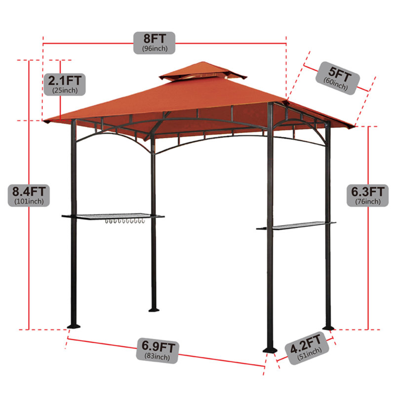 Mugen 8 Ft. W x 5 Ft. D Steel Grill, Rust
