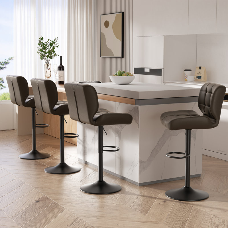 Adjustable Height Counter Stool with Metal Frame, Dark Brown