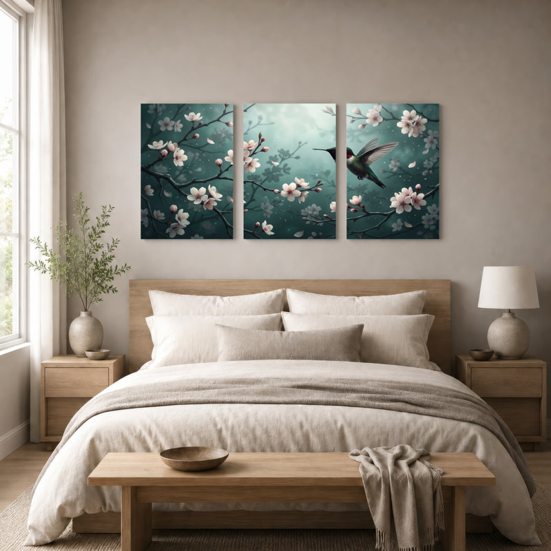 Ensemble de 3 tableaux sur toile tendue représentant des fleurs et des oiseaux, pour la décoration du salon, de la chambre et de la maison.