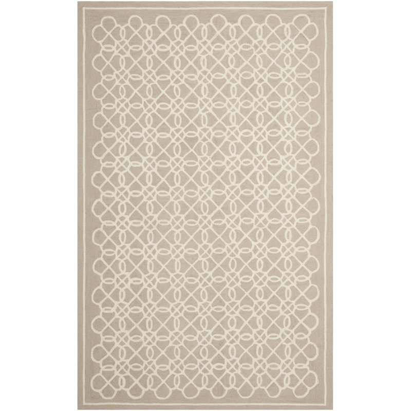 Tapis blanc / brun clair en laine crocheté à la main Hollander, Rectangle 5 pi 3 po x 8 pi 3 po