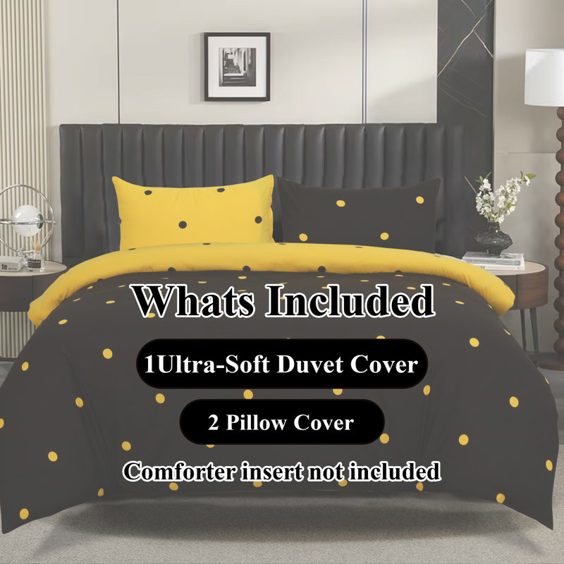 Aspire Homeware Breathable Reversible Polka Dots Duvet Cover Set with Pillowcases for Soft and Relaxing Sleep