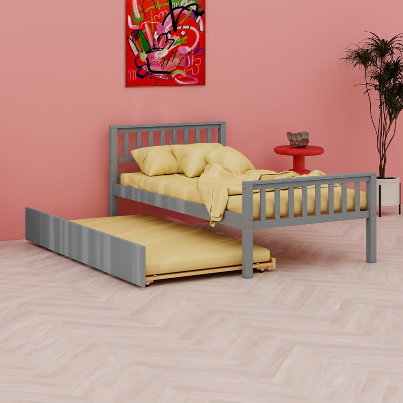Lit plateforme avec lit gigogne, avec tête et pied de lit, Gris
