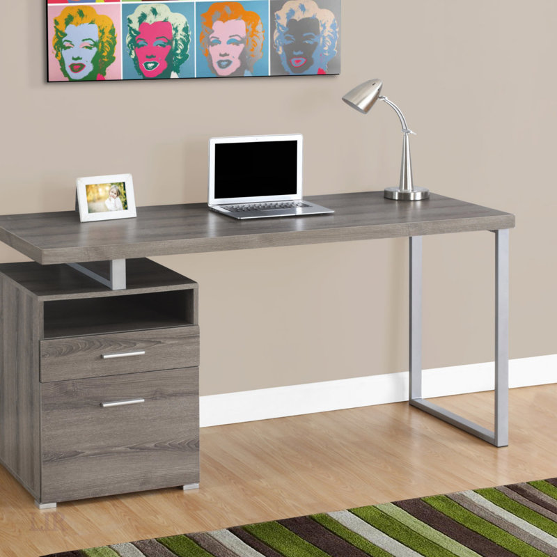 Bureau d'ordinateur, bureau personnel, ordinateur portable, installation à gauche, à droite, tiroirs de rangement, L 60 po, travail, stratifié, métal, contemporain, moderne