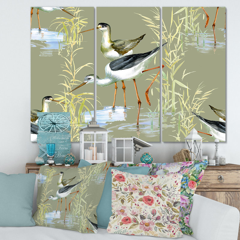 Herons, oiseaux dans l'eau - impression de 3 pièces