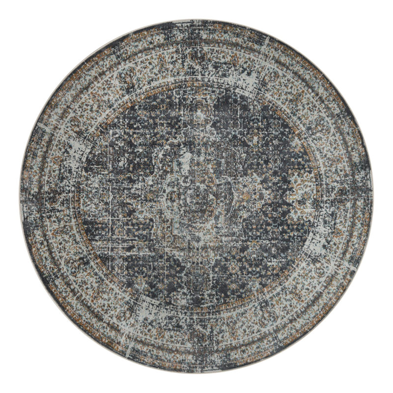 Tapis oriental gris fumée Folmar, Rond 7 pi