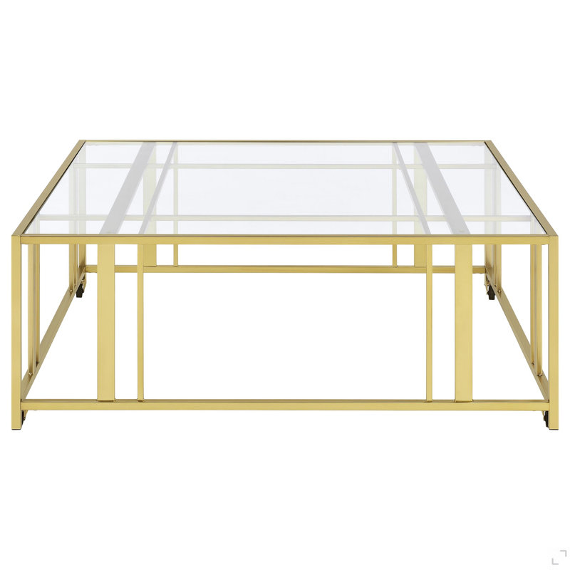 Matte Brass Square Glass Top Coffee Table