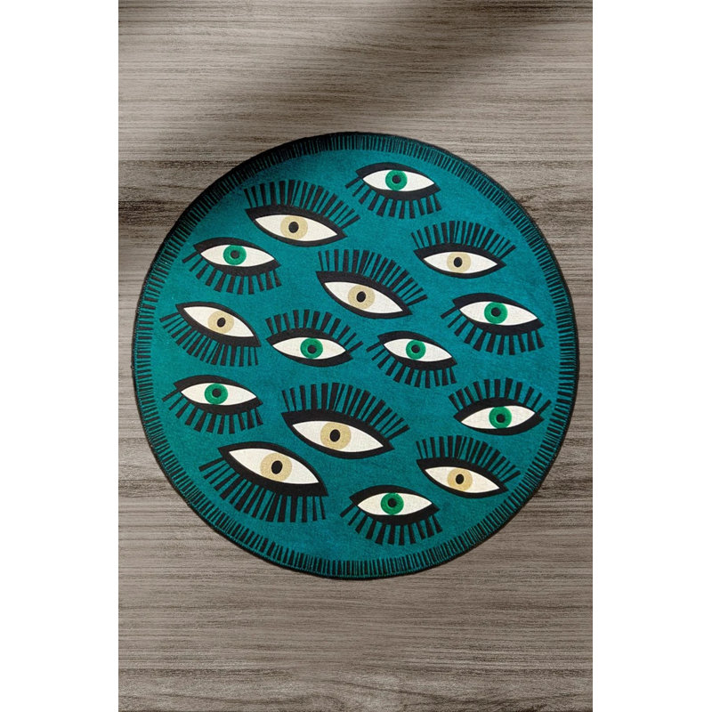 Moss Green Eye Patterned Round Rug, Round 5'