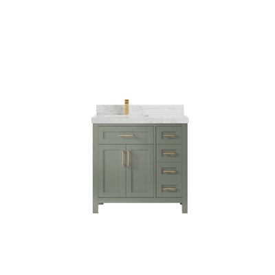 Cambridge 36 In. W X 22 In. D Left Offset Sink Bathroom Vanity In Evergreen With 2 In. Carrara Marble