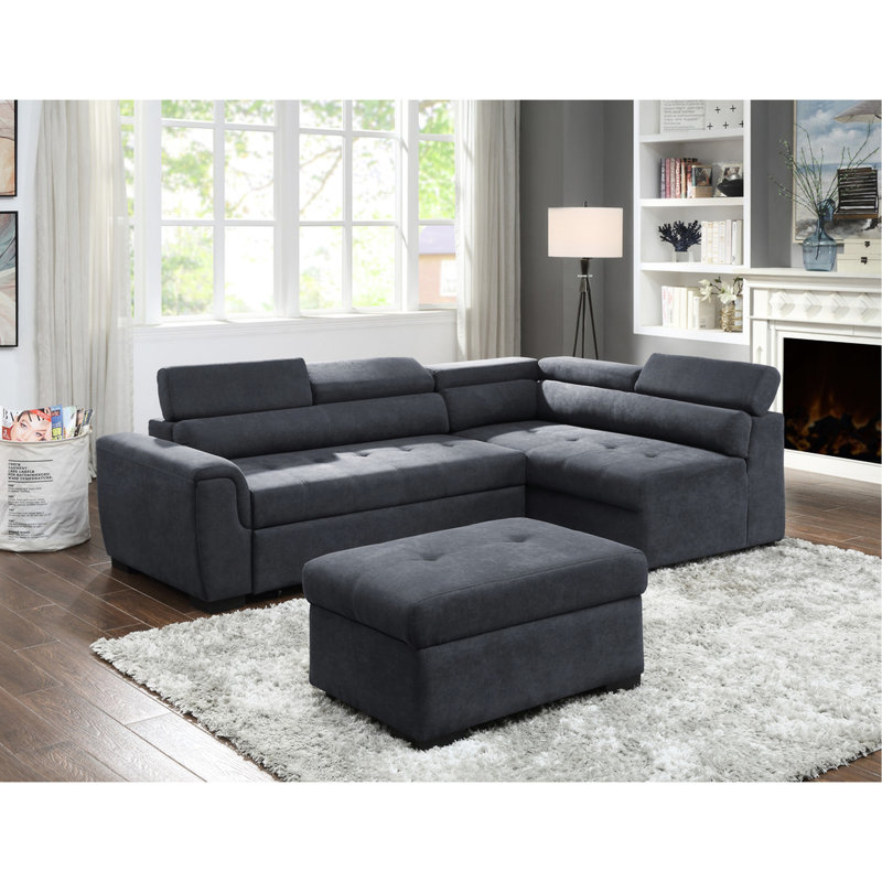 Canapé-lit 97 po en tissu gris foncé avec rangement de 72 po x 46 po et longueur du produit 96,09 po