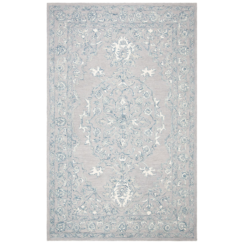 Tapis oriental gris clair / ivoire en laine tissé à la main Crewellwalk, Rectangle 2 pi 3 po x 5 pi