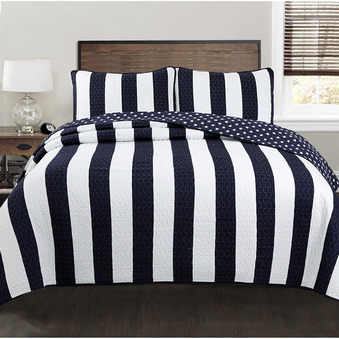 Cotton Striped Quilt Set Cozy Line Home Fashion 