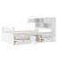 Lit plateforme double pleine grandeur avec bibliothèques de rangement, tablettes et 4 tiroirs, structure à lattes en bois de pin, gris-117989027