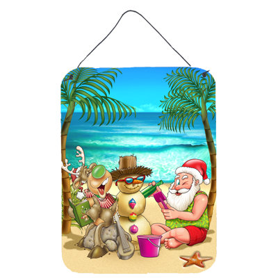 Beach Christmas Santa Claus and Sandman Graphic Art Plaque