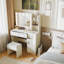 Dressing Table With LED Mirror & Storage Stool, White Vanity Desk With 3-Color & Dimmable Lights