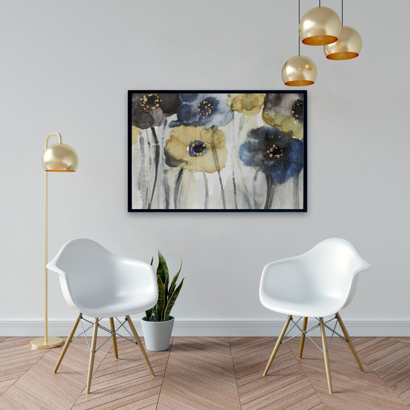"Fleurs bleues et jaunes grises" sur toile