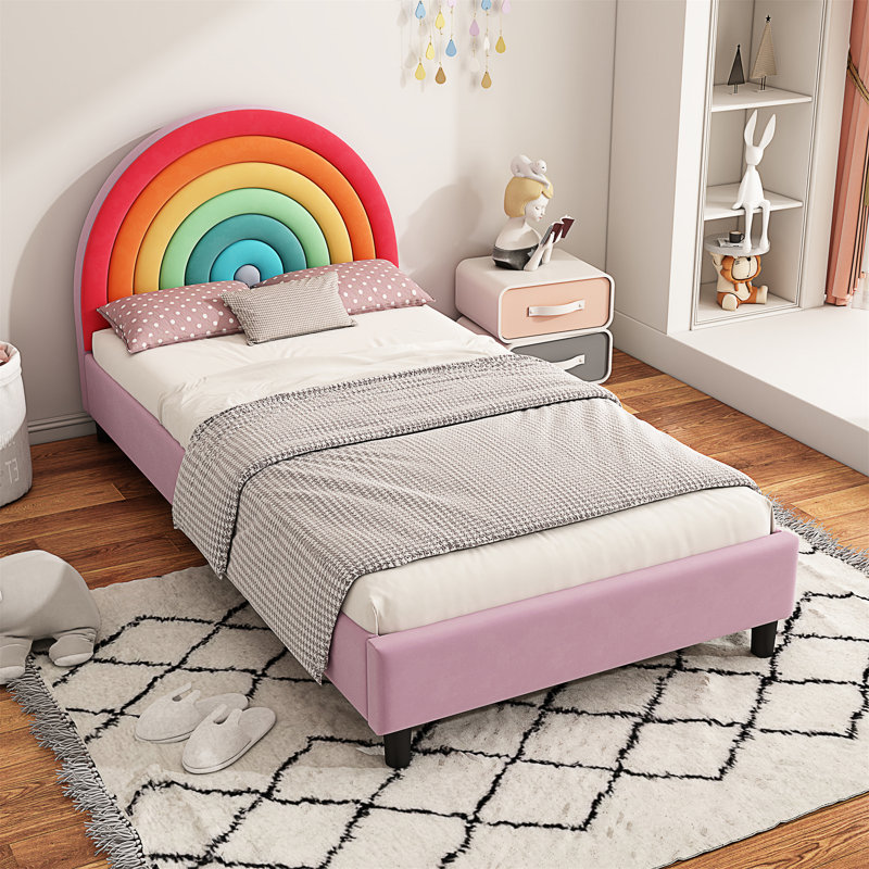 Lit plateforme tapissier de style princesse pour garçons et filles Rainbow Design