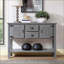 Console, buffet, bois de pin massif rétro 48 po avec 2 tiroirs, armoires et tablette inférieure, gris antique | Structure robuste | Assemblage facile-378509825
