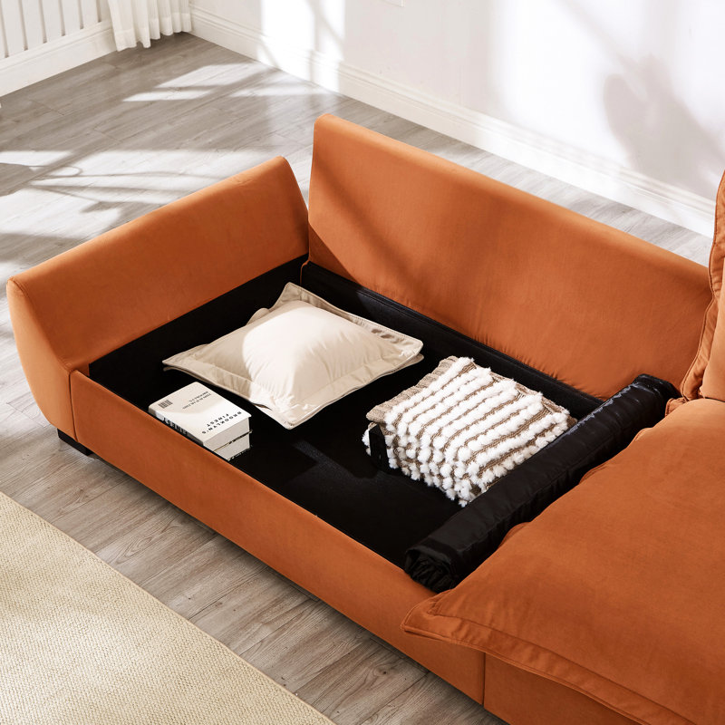 Modern Orange With Storage Compartments, Fabric, And Throw Pillows For Family Room Sailing Design Hidden Storage, Washable Cushion Covers, Soft Seating Living Space