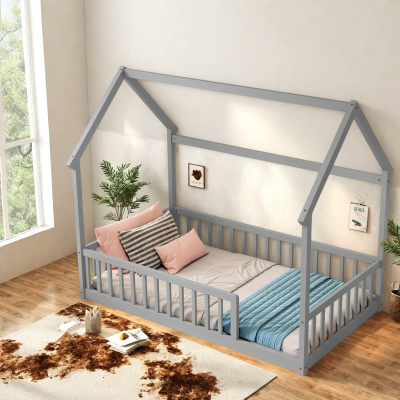 Lits au sol Safe House, structure en bois de pin simple, chambre d'enfant pour la ferme