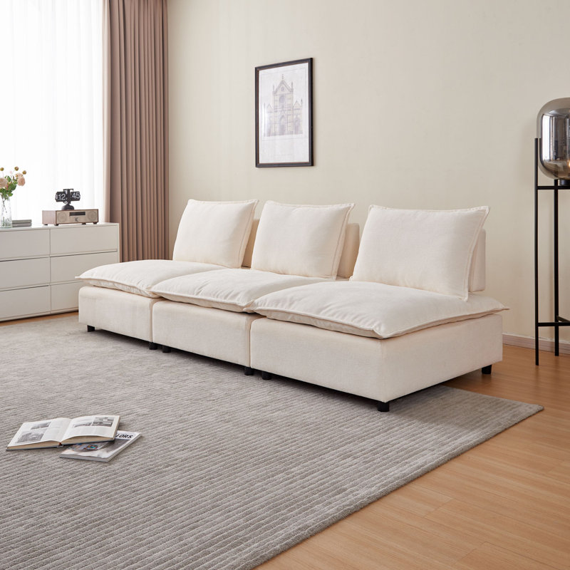 106.3'' L-Shaped Modular Sectional Sofa, 3 Armless Chairs with Movable Ottoman, Adjustable Backrest for Custom Deep Seat, Convertible Couch for Living Room & Apartment
