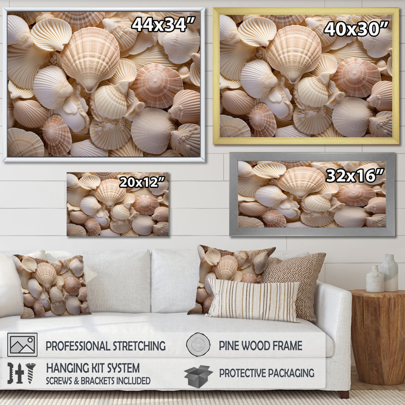 Beige palourde, coquillage, symphonie I - impression, H 30 po x l 40 po x P 1,5 po, Cadre flottant doré