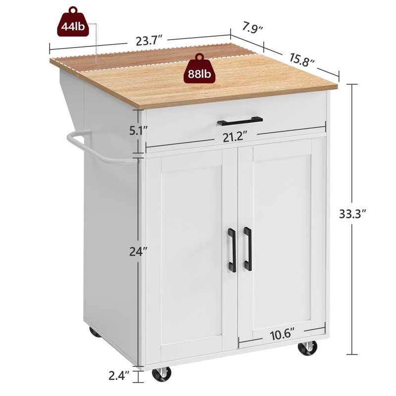 Îlot de cuisine sur roulettes avec abattant