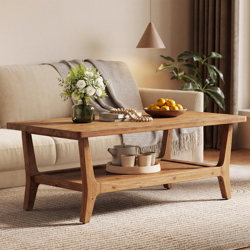 Solid Wood Four Leg Coffee Table, Brown