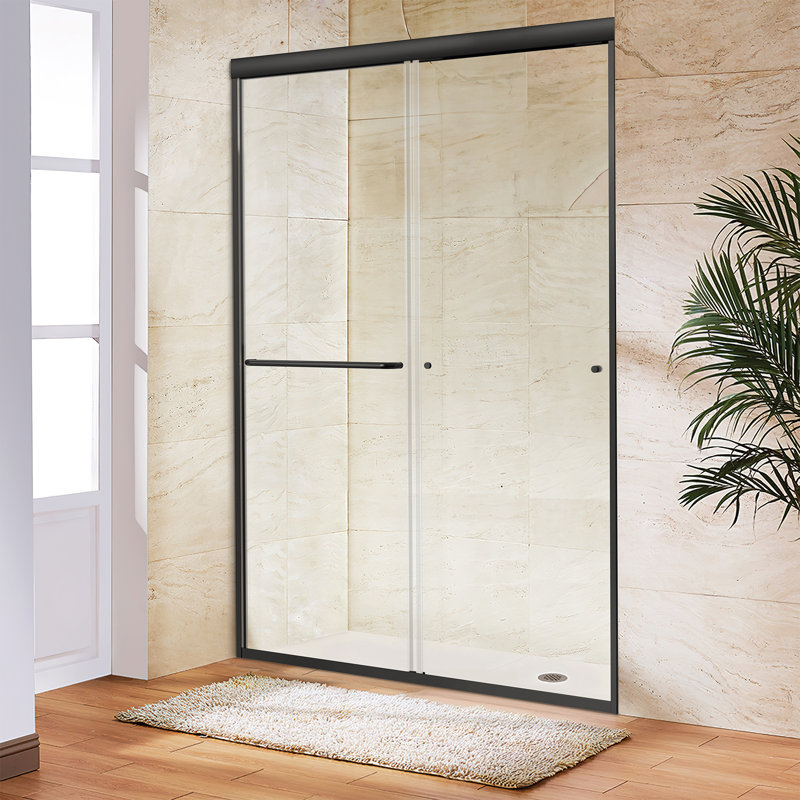 Matte Black Frameless Double Sliding Shower Door with Clear Glass