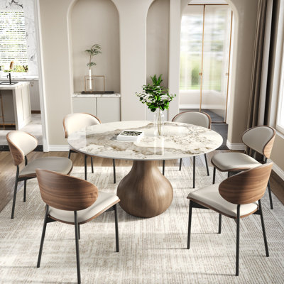 Otelia 7-Pieces Dark Walnut Round Dining Table Set