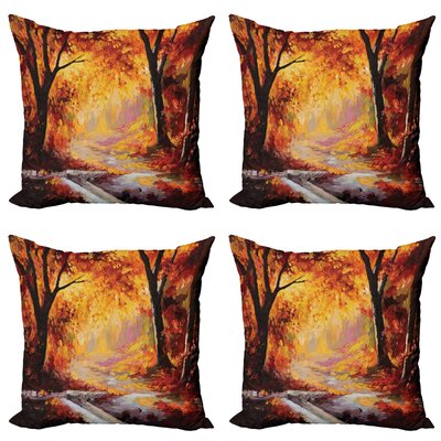 Ambesonne Country Decorative Throw Pillow Case Pack Of 4, Paint Of A Forest With Autumn Color Leaves Fall Time Sadness Season Theme Art, Cushion Cover -  micfour_15102_16x16