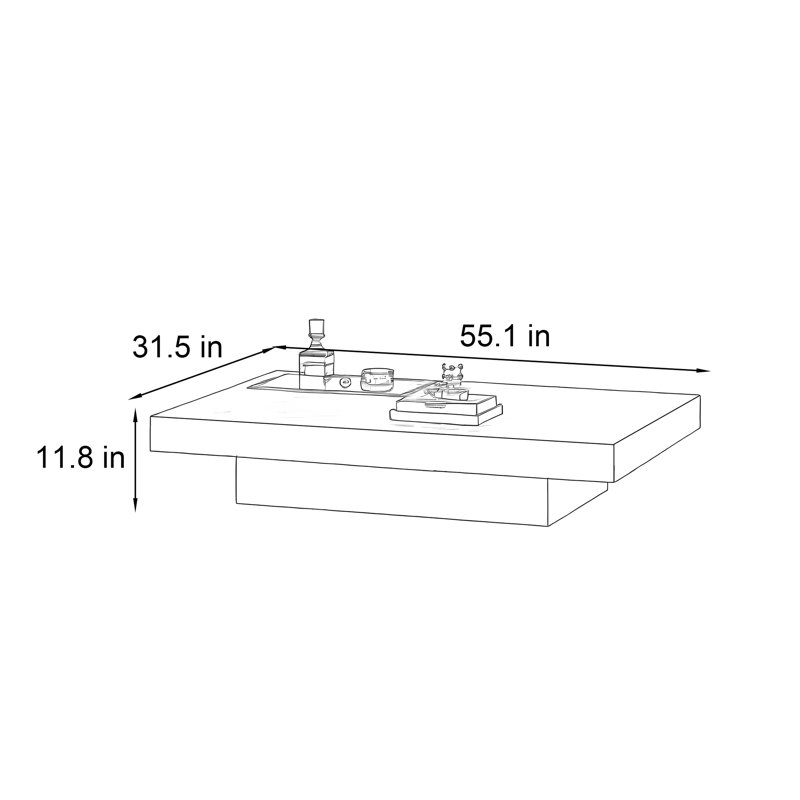 Table basse Luxury-lite rectangulaire en marbre, H 11,8 po x l 55,1 po x P 31,5 po