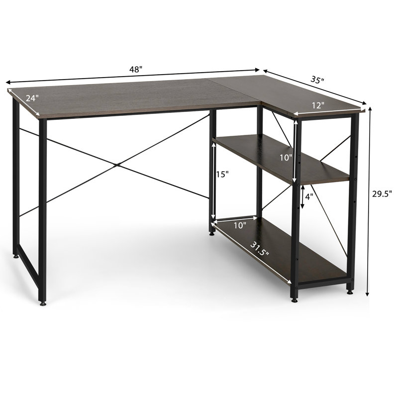 Ottman L-Shaped Computer Desk, Brown/Black