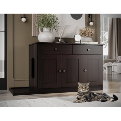 Palace Imports 100% Solid Wood Haajarah 3-Door Cat Litter Enclosure with 2-Drawers and Litter Catch