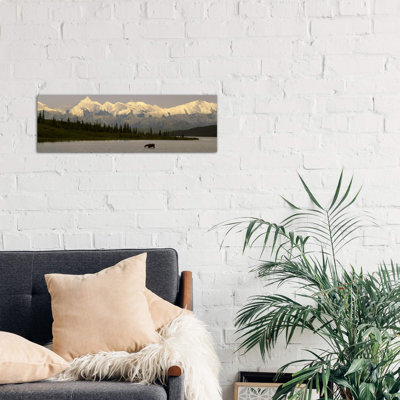 Moose Standing On A Frozen Lake Wonder Lake, Denali National Park, Alaska, USA - Wrapped Canvas Panoramic Print