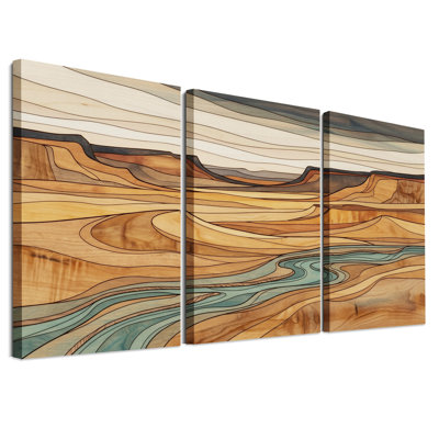 «Brown Wood Grain Canyon Landscape», ensemble de 3 toiles