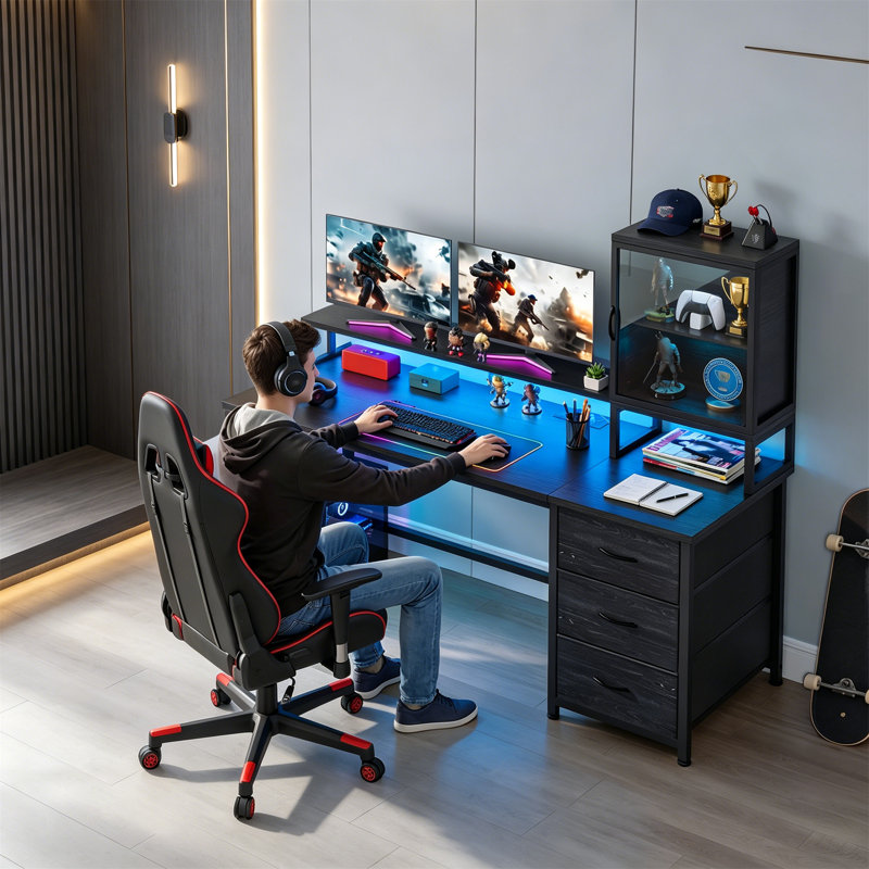 Metal Base Computer Desk, Black