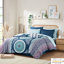 Ensemble de literie pour lit simple - édredon à médaillon bleu marine, draps, taies décoratives brodées, chambre de qualité avec un design d'édredon, bordures brodées, coussin décoratif rembourré, chic