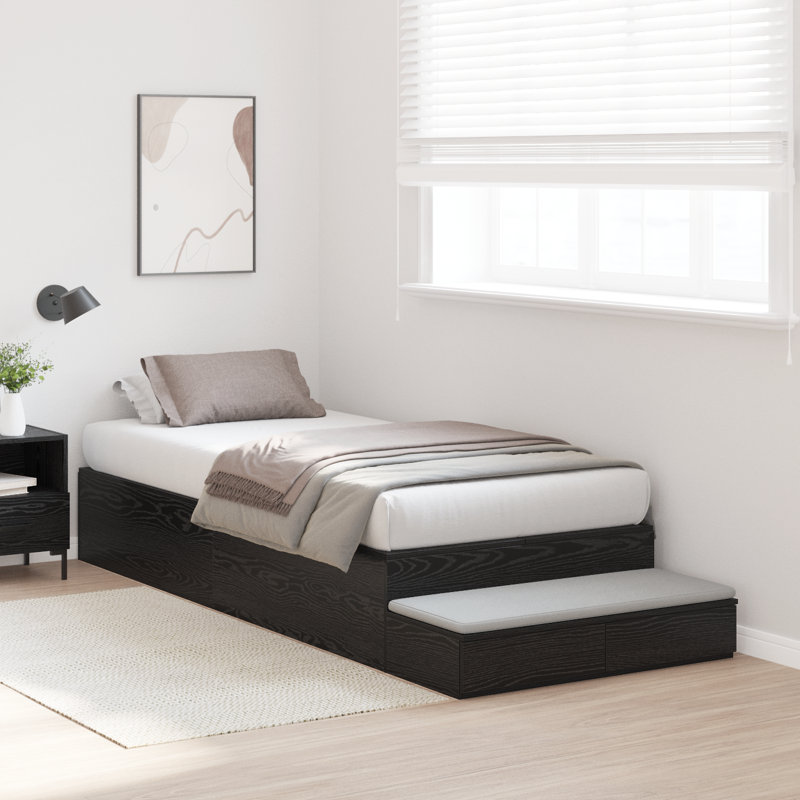 Vidaxl Storage Bed Frame, European Single (90 cm x 200 cm), Black Oak