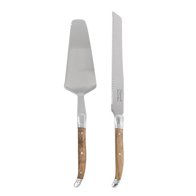 French Home Laguiole 2-Piece Olive Wood Cake Knife and Pie Lifter Set