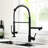 Black And Nickel Kitchen Sink Faucet With Pull Down - Ceramic Filler, Hot Cold Water, , Modern Accessory Style Single Handle, Water Options, Rust-, Contemporary Tap