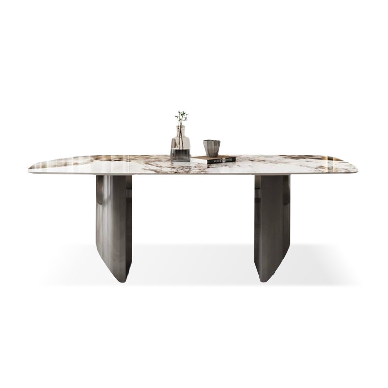 Pandora Rectangular Stone + Stainless Steel Butterfly Leaf  Dining Table, 29.53"H x 70.87"L x 35.43"W
