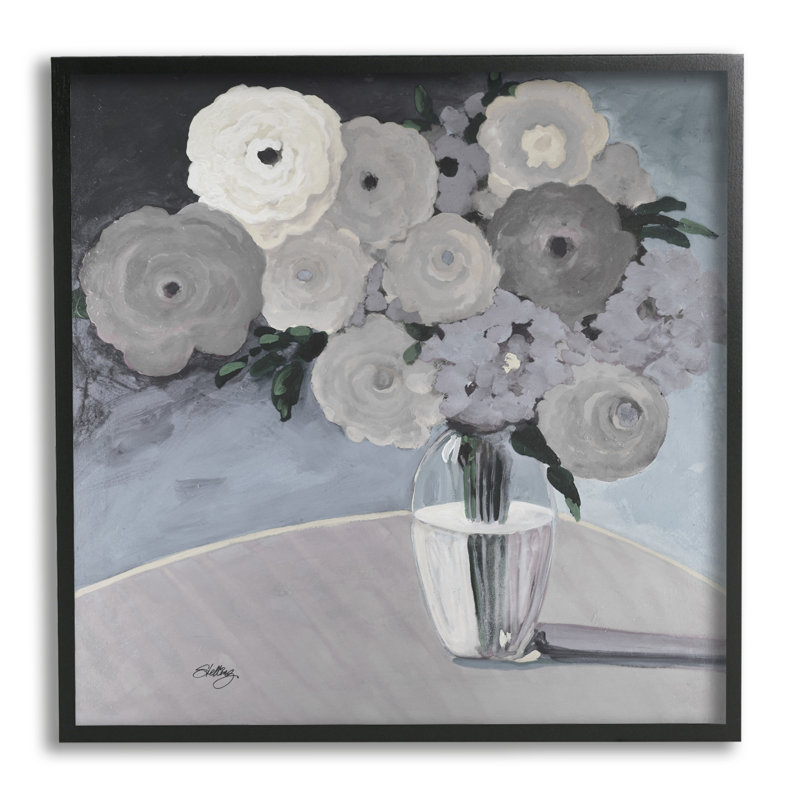 Fleurs rondes en ardoise, Giclée encadrée noir minuit, H 12 po x l 12 po x P 1,5 po