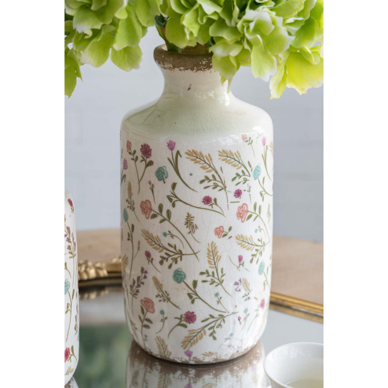 Vase cylindrique en céramique avec motifs floraux délicats pour rehausser les décorations