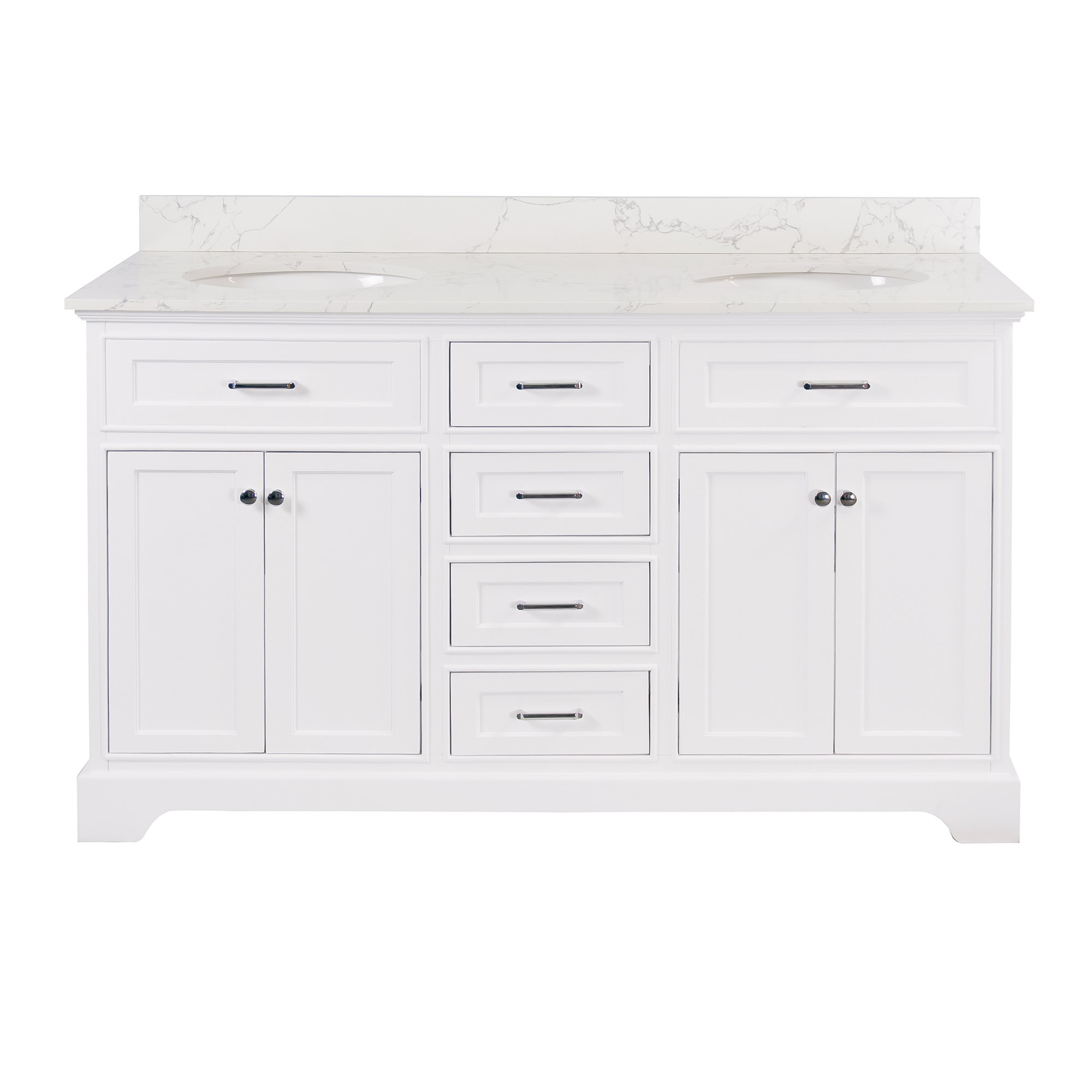 Ronnie 60'' Double Bathroom Vanity, White, Engineered Marble