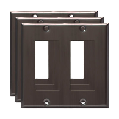 Enerlites Decorator/GFCI 2-Gang Metal Wall Plate - Brushed Black (3-Pack)