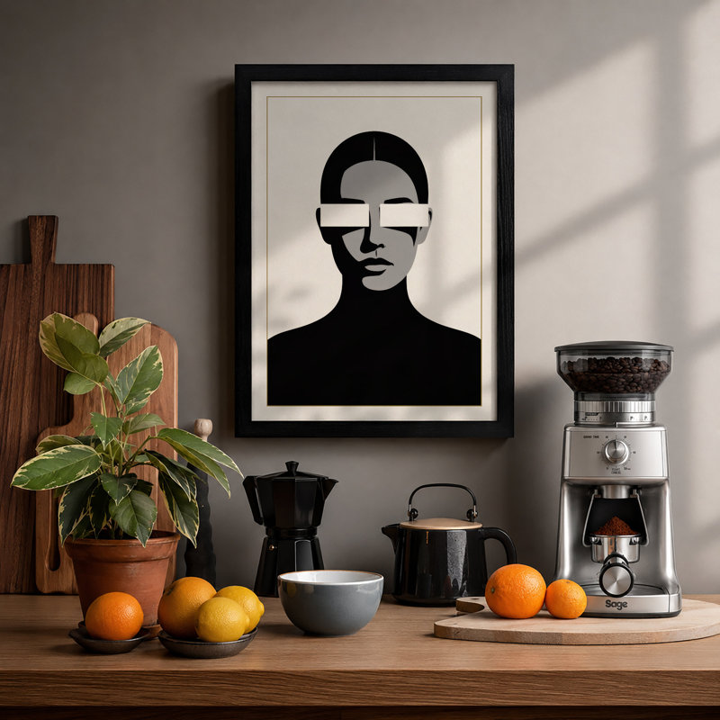 Masked Contemplation Minimalist - Print, Black, A3 - 42.0 x 29.7 cm
