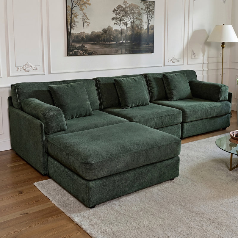 4-Piece 108" Reversible Modern Modular Upholstered L-shaped Sectional Sofa with Storage Ottoman- Premium Chenille Fabric