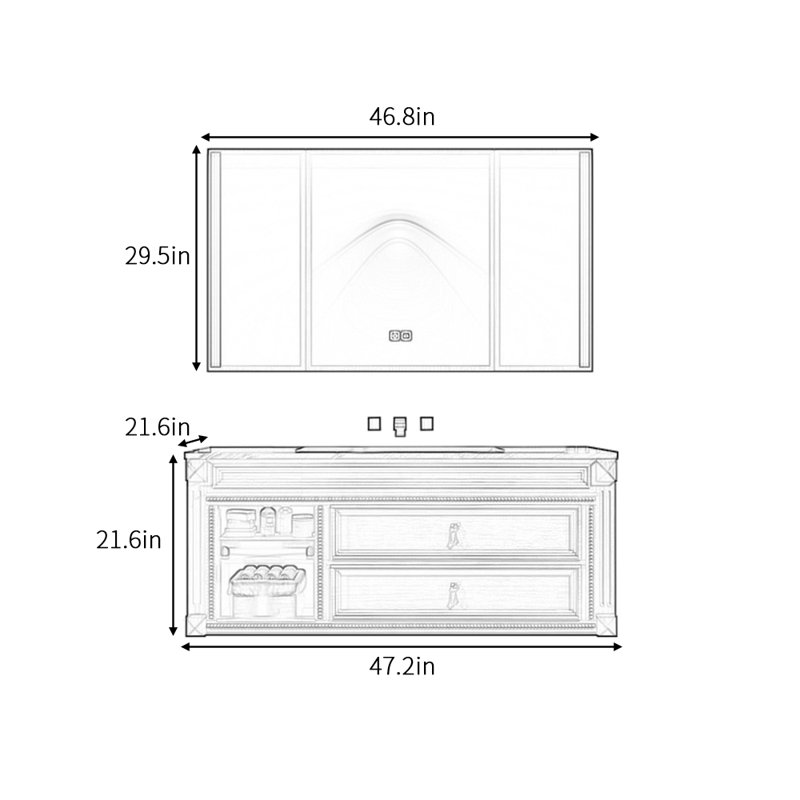 Retro high-end and simple bathroom cabinet, 21.6" H x 47.2" W x 21.6" D